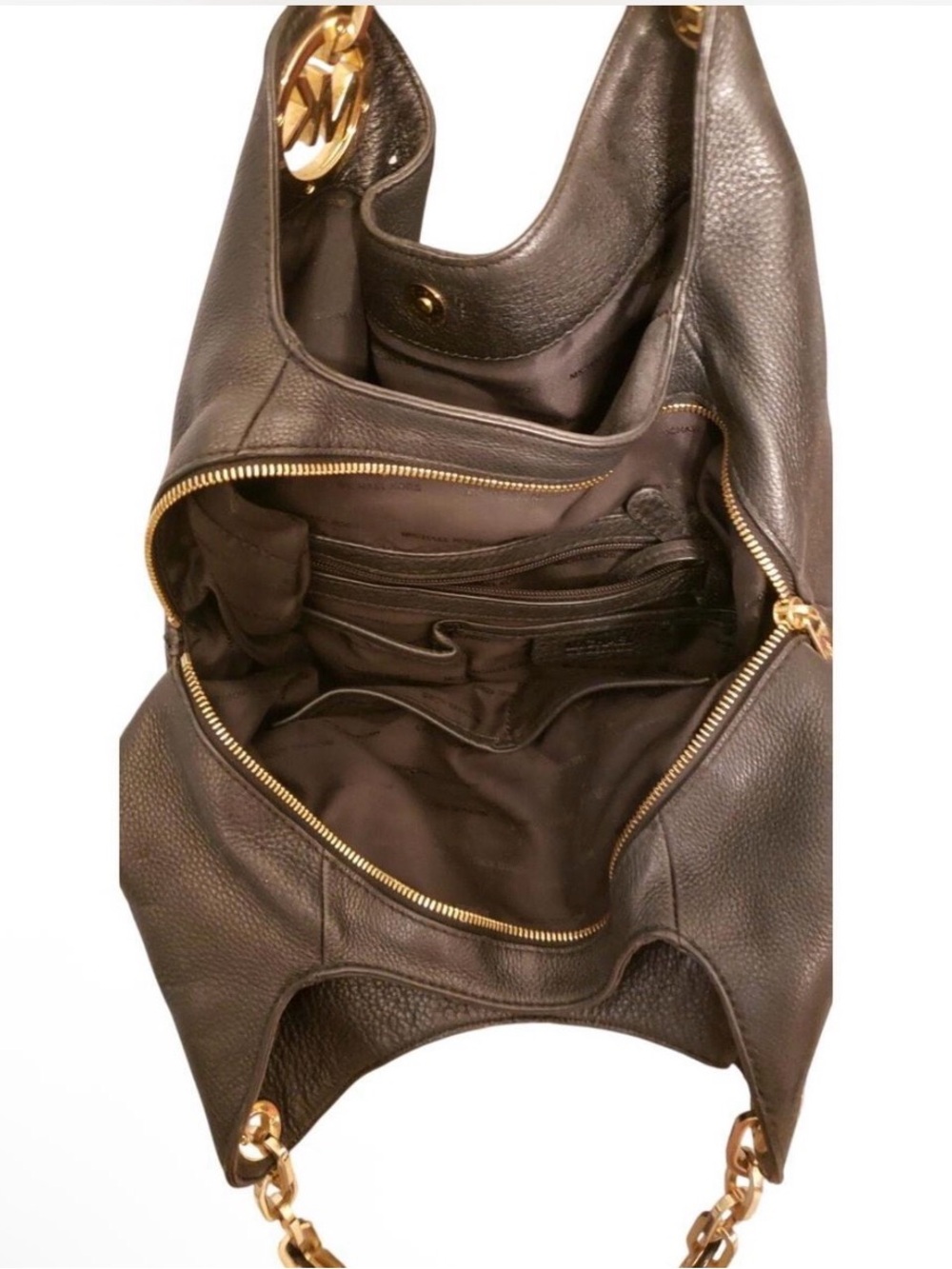 Michael Kors Fulton Black Pebbled Leather Shoulder Hobo Bag with Gold Hardware - Picture 8 of 9
